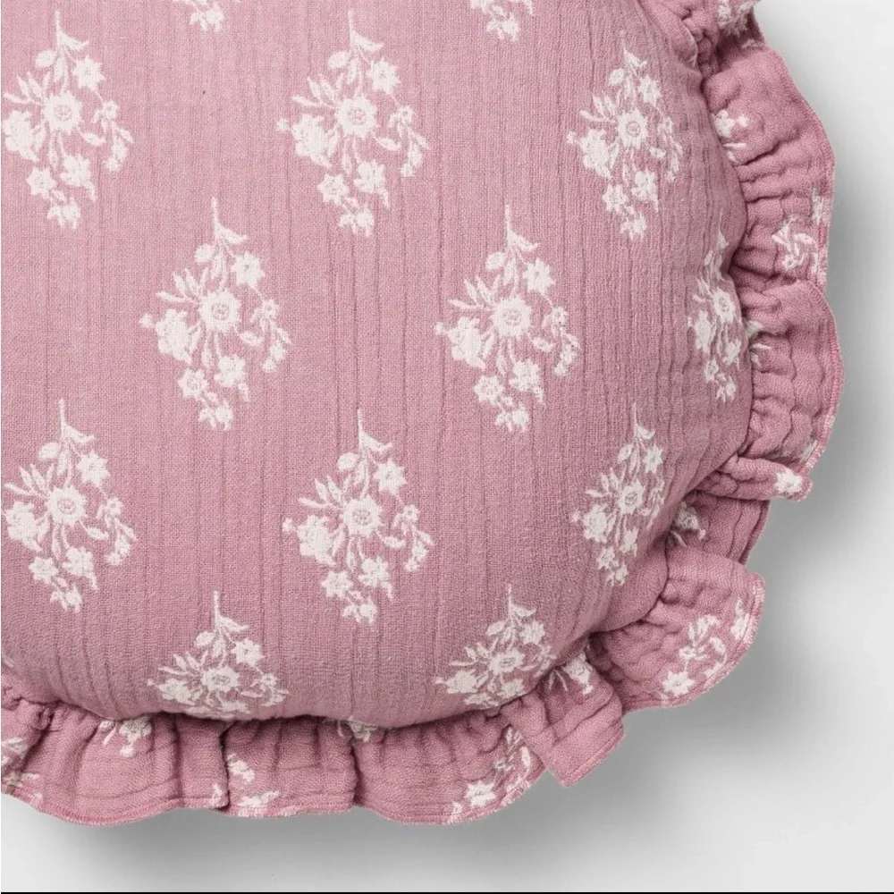 Round Ruffle Floral Jacquard Pillow Purple/Cream - Threshold with Studio McGee
